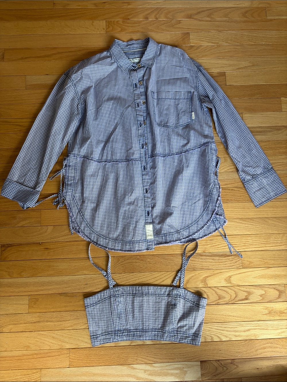 NWT Free People Purple Gingham Button-Up Shirt and Crop Top Set